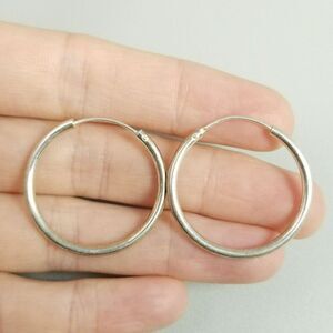 Vintage Sterling Silver Thin Hollow Tube Infinity Hoop Earrings, 1 Inch Size